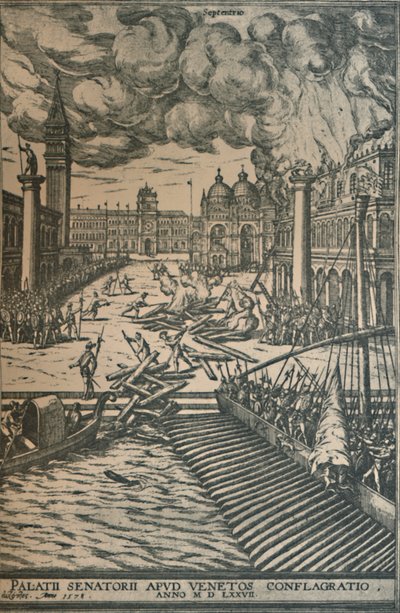 A queima do Palácio dos Doges, 1578, 1925. de Joris Hoefnagel