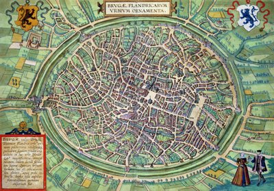 Mapa de Bruges a partir do &39;Mundo&39; pela Braun (1541-1622) e Frans Hogenberg (1535-1590), c.1572 de Joris Hoefnagel