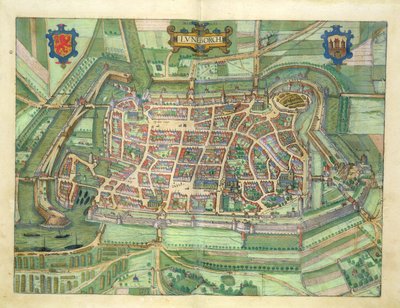 Mapa de Luneburg, de &39;Mundo&39; pela Braun (1541-1622) e Franz Hogenbergh (1535-1590) c.1572-1617 de Joris Hoefnagel