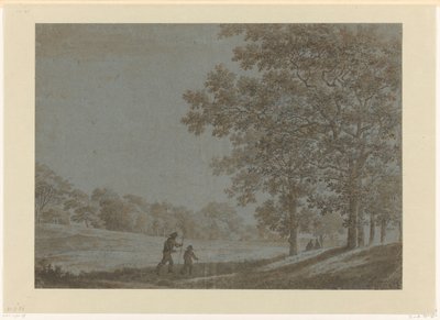 Caminhantes em uma estrada passando por árvores altas de Joris van der Haagen
