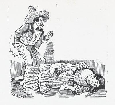 Um homem com uma arma apontada a uma mulher que acabou de alvejar, ca. 1880-1910., ca. 1880-1910. de José Guadalupe Posada