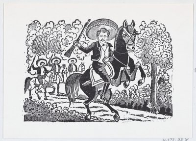 Um soldado revolucionário a cavalo com um rifle Heraclio Bernal, ca. 1880-1910., c. 1880-1910. de José Guadalupe Posada