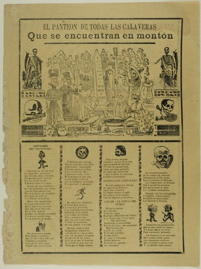 O mausoléu de todas as Calaveras que são encontradas em uma pilha de José Guadalupe Posada