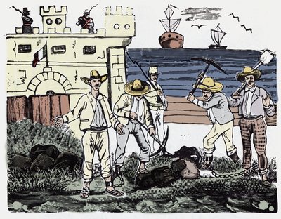 A Revolução Mexicana (1910-1920): Grupos de Prisioneiros no Trabalho Forçado - Xilografia de José Guadalupe Posada (1852-1913) de José Guadalupe Posada