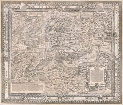 Mapa de 1566 de Zurique e arredores por Jodocus Murer de Jos Murer