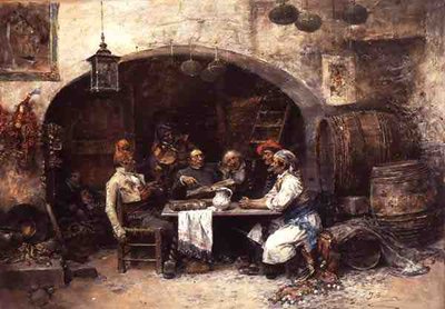 Um público atento (óleo no painel) de Jose Benlliure y Gil