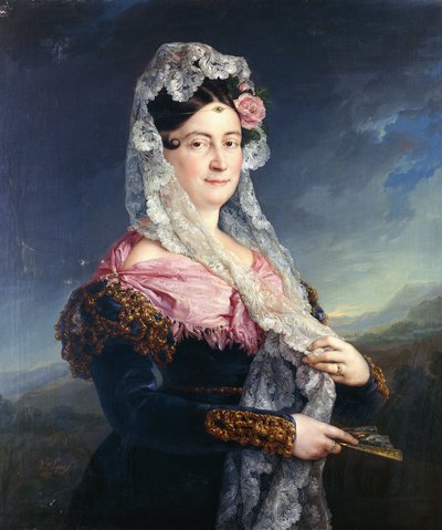 Retrato de Dona Maria dos Dolores Gomez das Casas e Ibarrondo, a Primeira Marquesa de Ulagares, com três quartos de comprimento, de Jose Camaron
