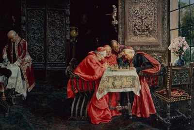 Um jogo de xadrez (óleo no painel) de Jose Gallegos Arnosa