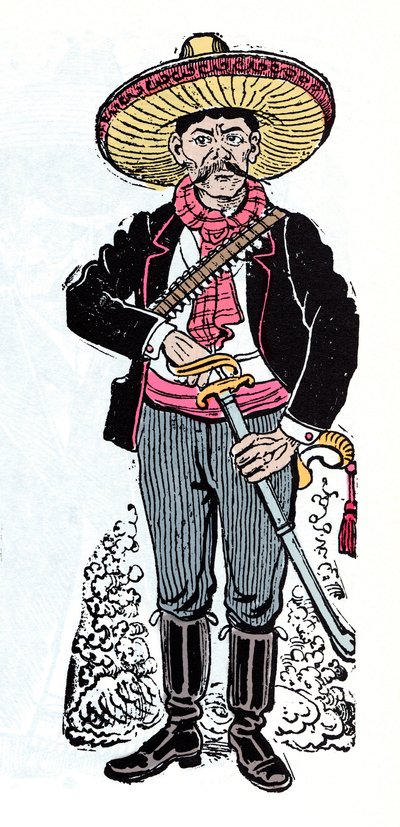 Revolução Mexicana (1910-1920) - Salazar Amador, seguidor revolucionário de Emiliano Zapata - Xilografia de José Guadalupe Posada (1852-1913) de José Guadalupe Posada