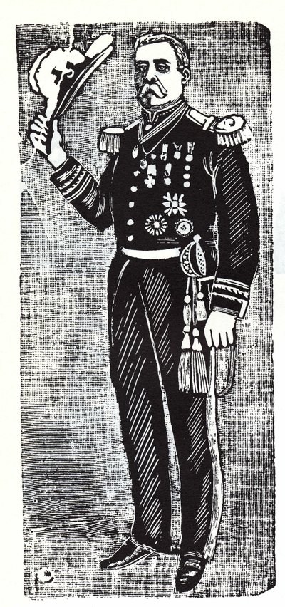 Retrato de Porfirio Diaz (1828-1915), Presidente da República do México. Xilografia de Jose Guadalupe Posada (1852-1913). de José Guadalupe Posada
