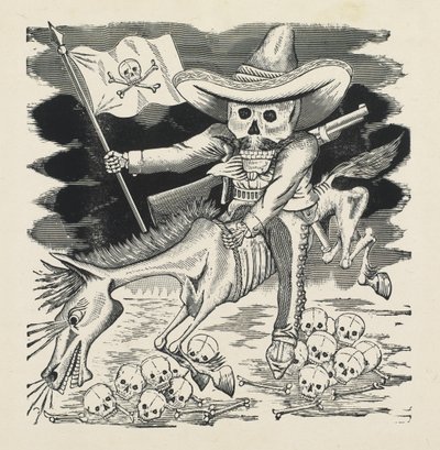 O Grande Crânio de Emiliano Zapata, c.1911-16, impresso em 1930 (gravura em foto-relevo com gravura) de José Guadalupe Posada