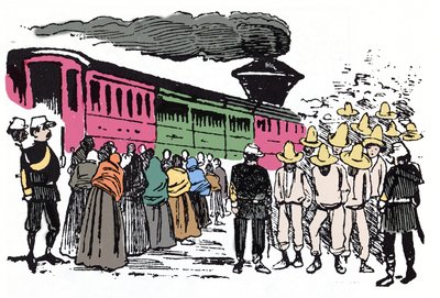A Revolução Mexicana (1910-1920): deportação de trabalhadores no Vale Nacional, por volta de 1908 - Xilografia de José Guadalupe Posada (1852-1913) de José Guadalupe Posada