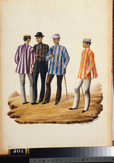Manila e seus arredores: mestiços indo para a festa (aquarela com cor do corpo) de Jose Honorato Lozano