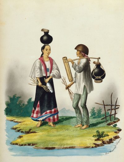 Manila e seus arredores: Milksellers (aquarela com cores corporais) de Jose Honorato Lozano