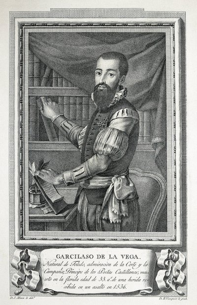 MAEA, José (1760-1826). Retrato de Garcilaso de la Vega. 1791. Desenho de Jose Maea gravado a buril por Bartolome Vazquez. Gravura. de Jose Maea