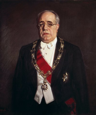 Retrato de Manuel Azana (1880-1940), político espanhol de Jose Maria Lopez Mezquita