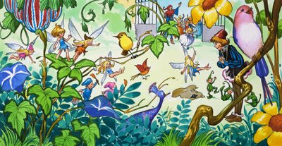 Fadas no jardim (guache sobre papel) de Jose Ortiz