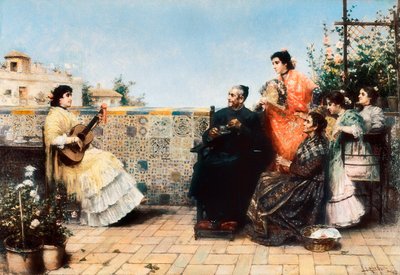 A visita da cura (Pintura, início do século XX) de Jose Rico y Cejudo