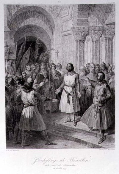 Godfrey de Bouillon (c.1060-1100) Eleito Rei de Jerusalém, gravado por Leopold Massard (1812-89) (gravura) de Jose de (after) Madrazo y Garreta