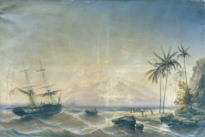 Navio de guerra ao largo das Ilhas do Mar do Sul de Josef Carl Berthold Püttner