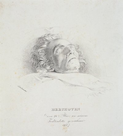 Ludwig van Beethoven (1770-1827) em seu leito de morte, 28 de março de 1827 de Josef Danhauser