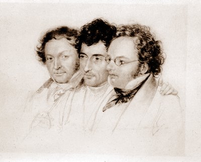 Da esquerda para a direita: Jenger, Httenbrenner e F. Schubert. Acquarelle, de Feltscher. de Josef Eduard Teltscher