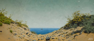 JJM recria Friedrich-C-D: Vista através de uma depressão na margem do rio (panorama) de Josef Johann Michel