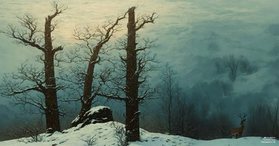 JJM recria Friedrich-C-D: Cairn na neve (Panorama) de Josef Johann Michel