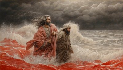 Jesus_de_Nazaré_salva_Simão_Pedro_do_afogamento_03 de Josef Johann Michel