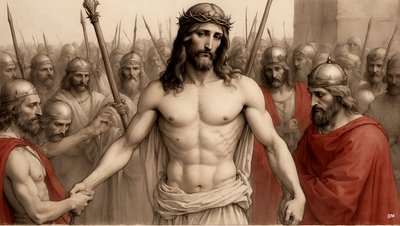 Jesus_escarnecido e espancado pelos soldados romanos_01 de Josef Johann Michel