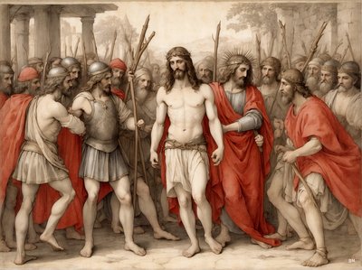 Jesus_escarnecido e espancado pelos soldados romanos_02 de Josef Johann Michel