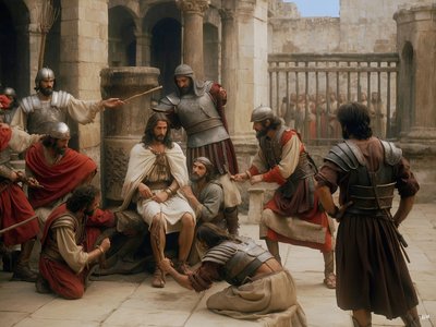 Jesus_escarnecido e espancado pelos soldados romanos_03 de Josef Johann Michel