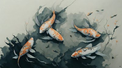 pintura a tinta: Carpa koi_03 de Josef Johann Michel