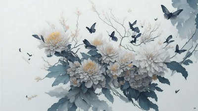 pintura a tinta: flor de crisântemo em branco_01 de Josef Johann Michel