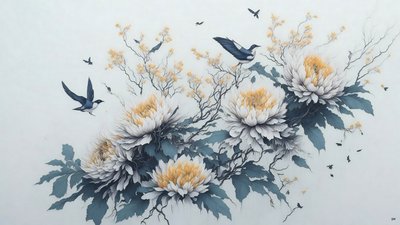 pintura a tinta: flor de crisântemo em branco_02 de Josef Johann Michel