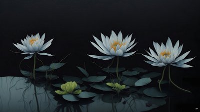 pintura a tinta: waterlili-black_04 de Josef Johann Michel