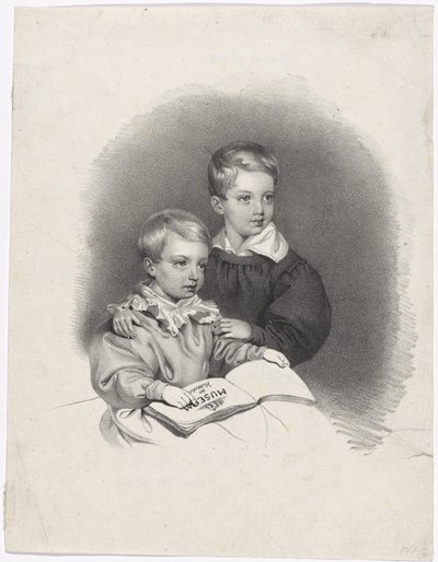 O príncipe herdeiro Francisco José e o arquiduque Fernando Maximiliano José quando eram crianças de Josef Kriehuber