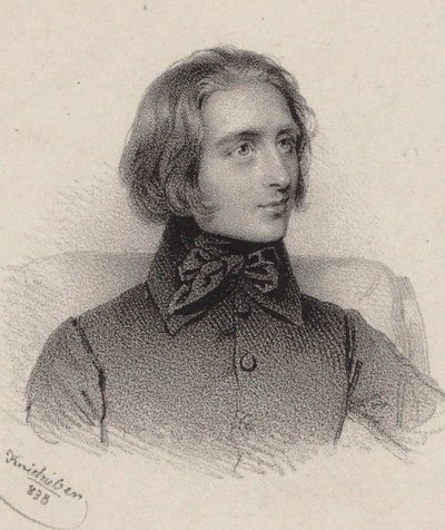 Retrato do compositor Franz Liszt 1811-1886, 1838. de Josef Kriehuber
