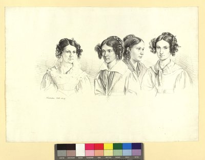 Quatro raparigas numa folha de Josef Kriehuber