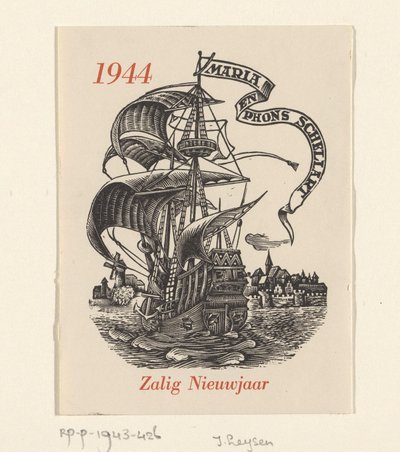 Saudações de Ano Novo para 1944 de Mária e Phons Schellart de Josef Leysen (Jef)