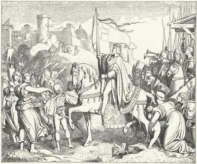 O Santo Imperador Romano Frederico II entra em Jerusalém, Sexta Cruzada de Josef Mathias (after) Trenkwald