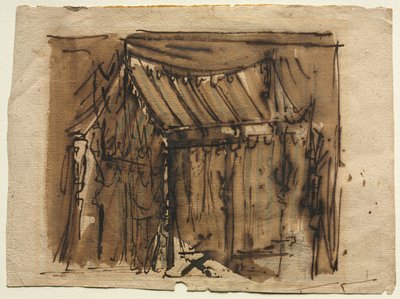 Barraca (reto); Dois esboços (verso) de Josef Platzer