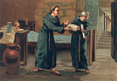 Roger Bacon enviando sua Magnum Opus ao Papa de Josep or Jose Planella Coromina