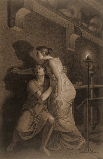 A invenção do desenho (frente); Esboço dos ossos da perna do esqueleto humano (verso) de Joseph Benoît Suvée