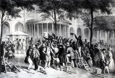 Leitura das Regras Publicadas no Jornal Moniteur nos jardins do Palácio Real em Paris, 26 de julho de Joseph Louis Hippolyte Bellange