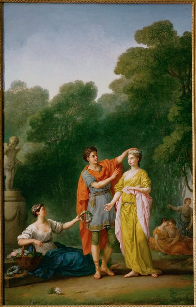 Um amante a coroar a sua amada com uma coroa de flores ... de Joseph Marie the Elder Vien