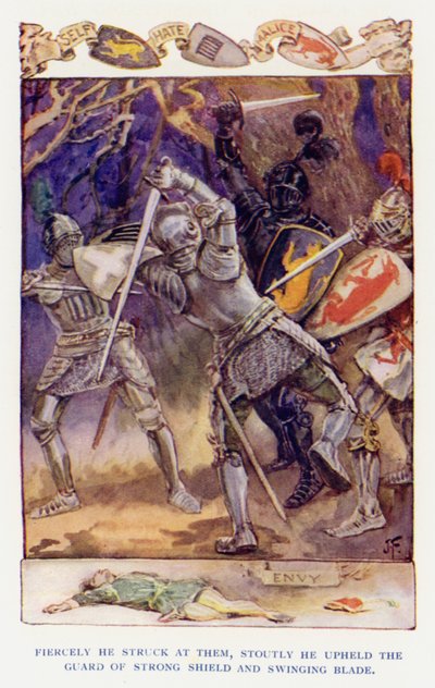 Ilustração para Sir Knight of the Splendid Way (cor litho) de Joseph (after) Finnemore