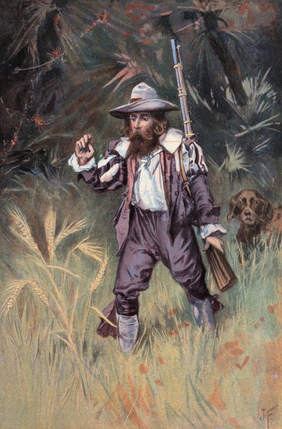 Robinson Crusoe: Eu encontro cevada crescendo (lito colorido) de Joseph (after) Finnemore