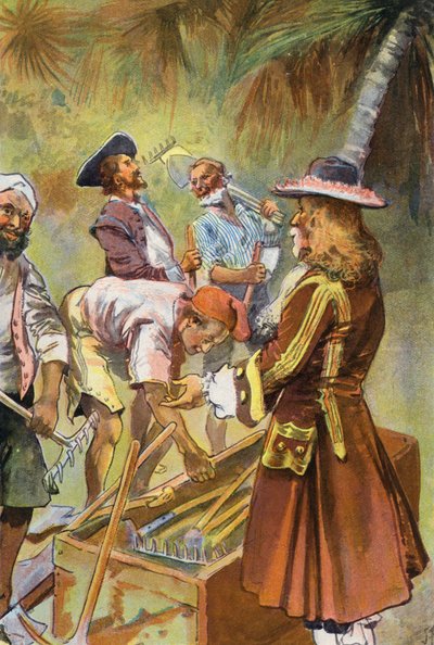 Robinson Crusoe: dei a cada homem uma pá de escavação (cor litho) de Joseph (after) Finnemore