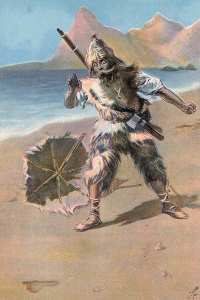 Robinson Crusoe: vejo uma pegada (lito colorido) de Joseph (after) Finnemore